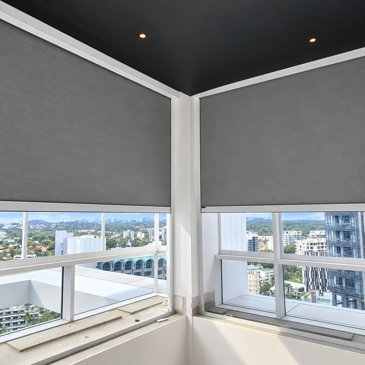 Zip blinds in a corner living space