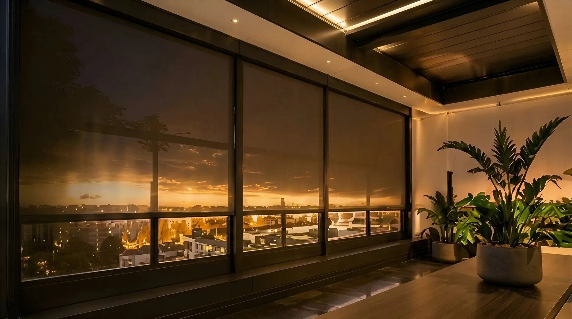 Zip blinds in the evening